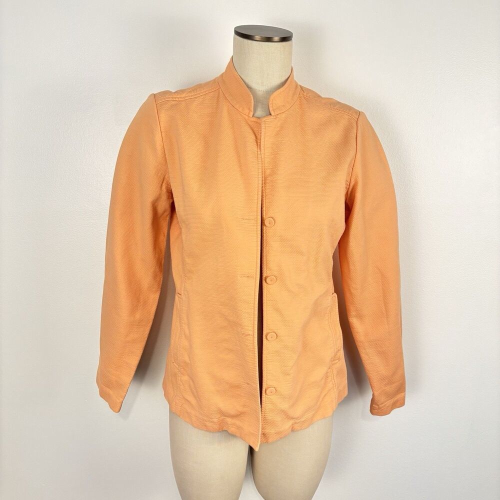 Eileen Fisher Womens M Sherbet Melon Orange Jacket Blazer Mock Collar Button